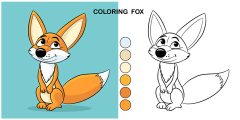 Obraz premium Fox coloring book, cartoon character, flat style.