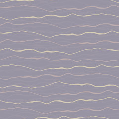 Hand-drawn cream grey horizontal doodle lines with painterly effect. Seamless vector pattern on pastel purple background. Great for wellness, spa, beauty products, giftwrap, stationery, packaging