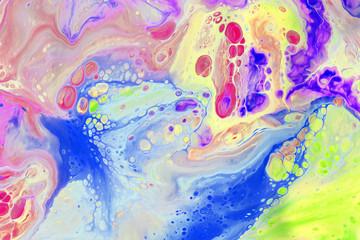 watercolor colorful background.Mix paint with bubbles