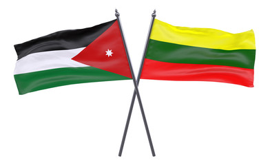 Jordan and Lithuania, two crossed flags isolated on white background. 3d image