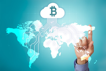 Cloud mining, bitcoin, cryptocurrency and blockchain. Online investment.
