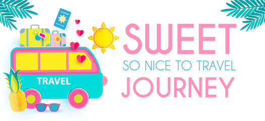Naklejka premium Sweet Journey. Vacation and Travel Design Template. Papercraft.