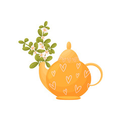 Wildflowers in teapot on white background. Vector illustration.