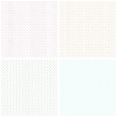 Seamless abstract geometric patterns, light colors. Swatches included in EPS file.