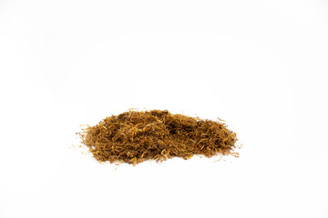 Stack of natural tobacco on white background. Dry tobacco plant.