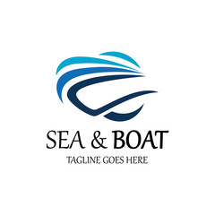 Sea & Boat logo design template. Vector illustration