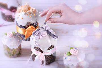 Easter cakes with original decorations and flowers