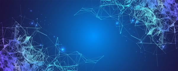 Abstract polygonal vector background with connecting dots and lines. Digital data visualization.