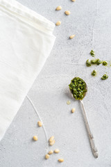 Traditional italian pesto sauce with pine nuts. Top view