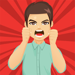 Enraged angry man shaking fists with open mouth yelling