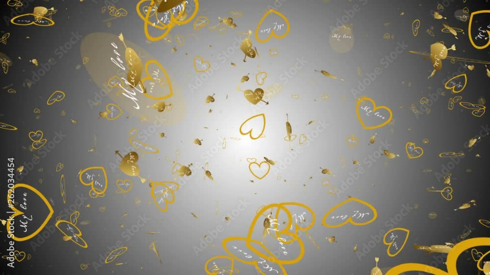 Poster bright heart shapes motion background animation - loop golden