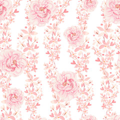 Bright colorful seamless pattern with flowers of roses and peony. 