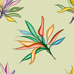 Seamless pattern with fantasy flowers, natural wallpaper, floral decoration curl illustration. Bright colorful pattern on green