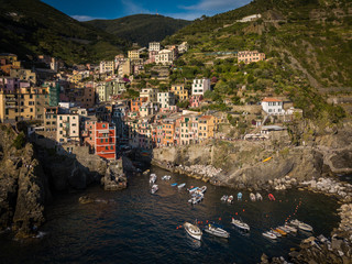 Riomaggiore of Cinque Terre, Italy - Traditional fishing village in La Spezia, situate in coastline of Liguria of Italy. Riomaggiore is one of the five Cinque Terre travel attractions.