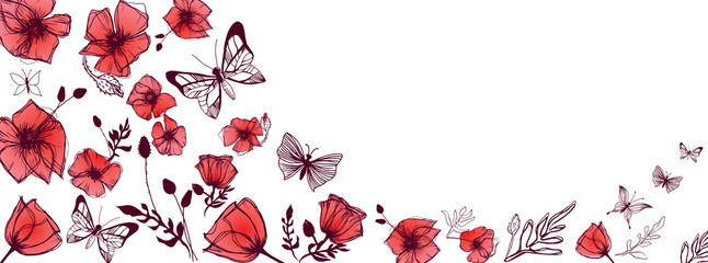 Butterflies and Poppies background © Orkidia