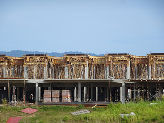 Double story luxury terrace house under construction in Malaysia.  Designed by architect with modern and contemporary style. Conventional construction method was used. 