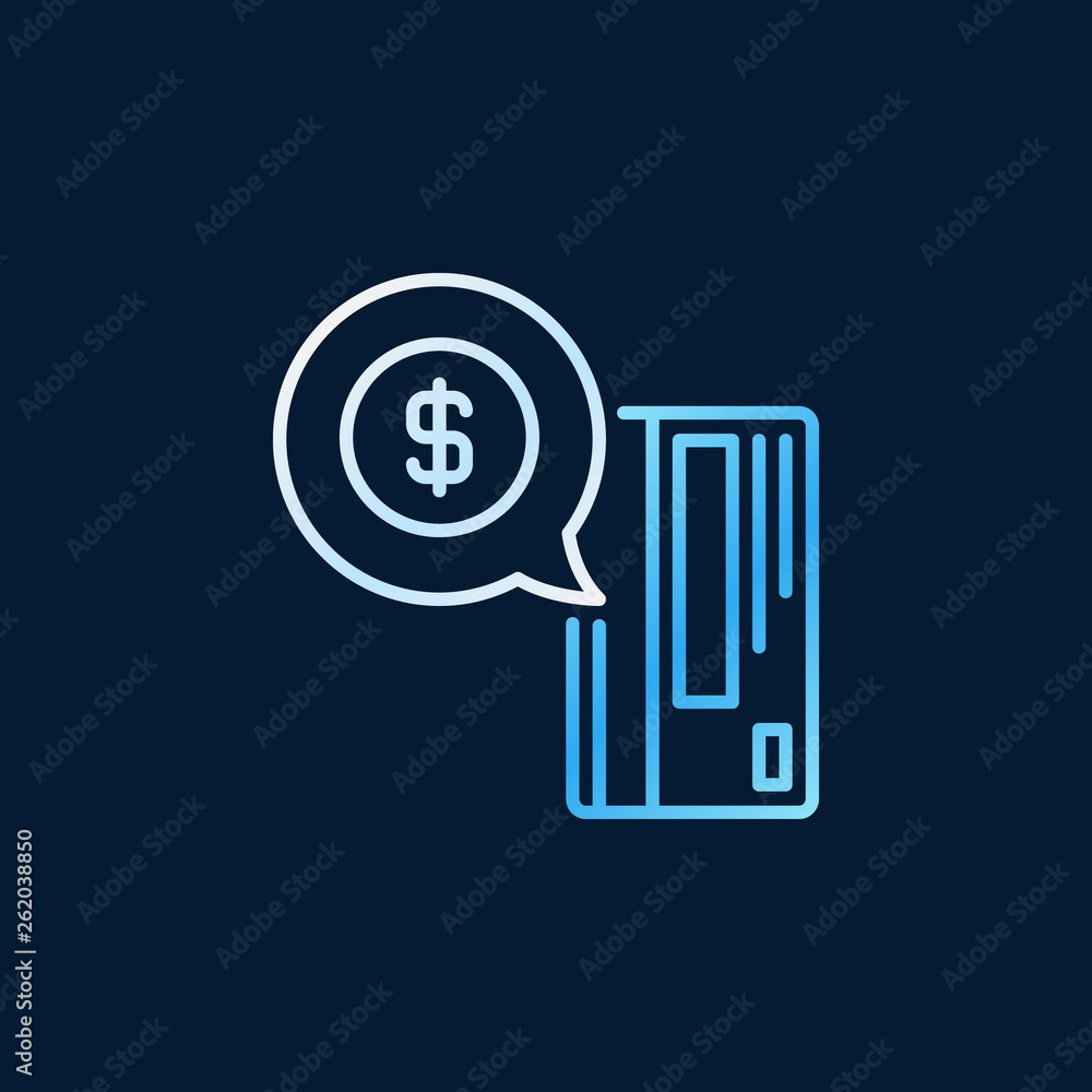 Poster credit card and speech bubble with dollar vector colorful outline icon on dark background