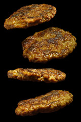 Freshly Grilled  Beef Burgers Isolated On Black Background