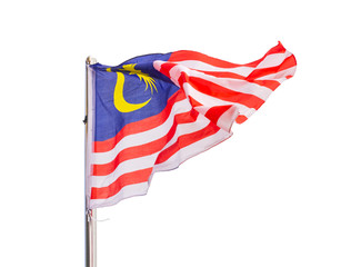 Malaysia flag fluttering in the wind isolated on white background