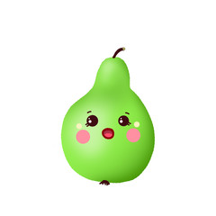 Illustration. Cute pear on a white background. Funny edible character. Kavai pear.