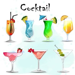 Collection of alcohol coctails and other drinks.