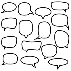 Obraz premium Set, collection of flat style vector speech bubbles, clouds, baloons. Talking, speaking, chatting, screaming, laughing, thinking, dreaming bubbles. Modern motion design shapes with rounded edges.