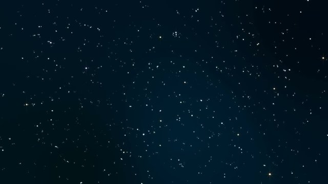 Night starry skies with twinkling and blinking stars seamless loop. Abstract dark 3D animation with moving glowing stars or particles. Space science background of blue sky in starry night in UHD 4K