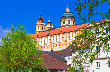 Fototapeta na wymiar Travel in Austria, Wachau valley, Danube river. Barroque abbey Melk