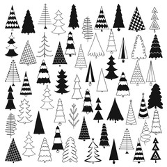 Pine tree pattern design with Christmas trees - funny hand drawn doodle, seamless pattern. Lettering poster or t-shirt textile graphic design. / wallpaper, wrapping paper, background.