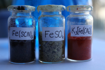 The crystalline substances used in analytical chemistry and agriculture: black ferrous thiocyanate,...