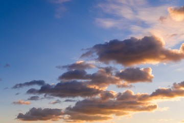SPRING SKIES AND CLOUDS WITH REFLECTION OF SUNNY LIGHT