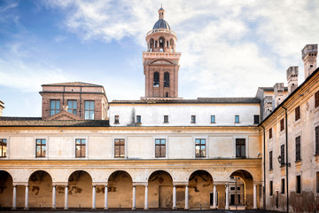Fototapeta premium MANTUA: Ducal Palace interior Castello square. Detail of the historical city building. Italy