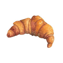 Watercolor illustration of hot French croissant 