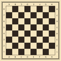 Vector chess field in beige and black colors with numbers.