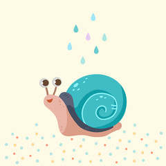 Cute snail with rain drops