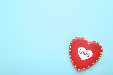 Valentine day heart shaped cookies on blue background