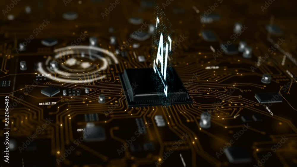 Poster 3d render animation of ai artificial intelligence in cpu chipset central processor unit and electric