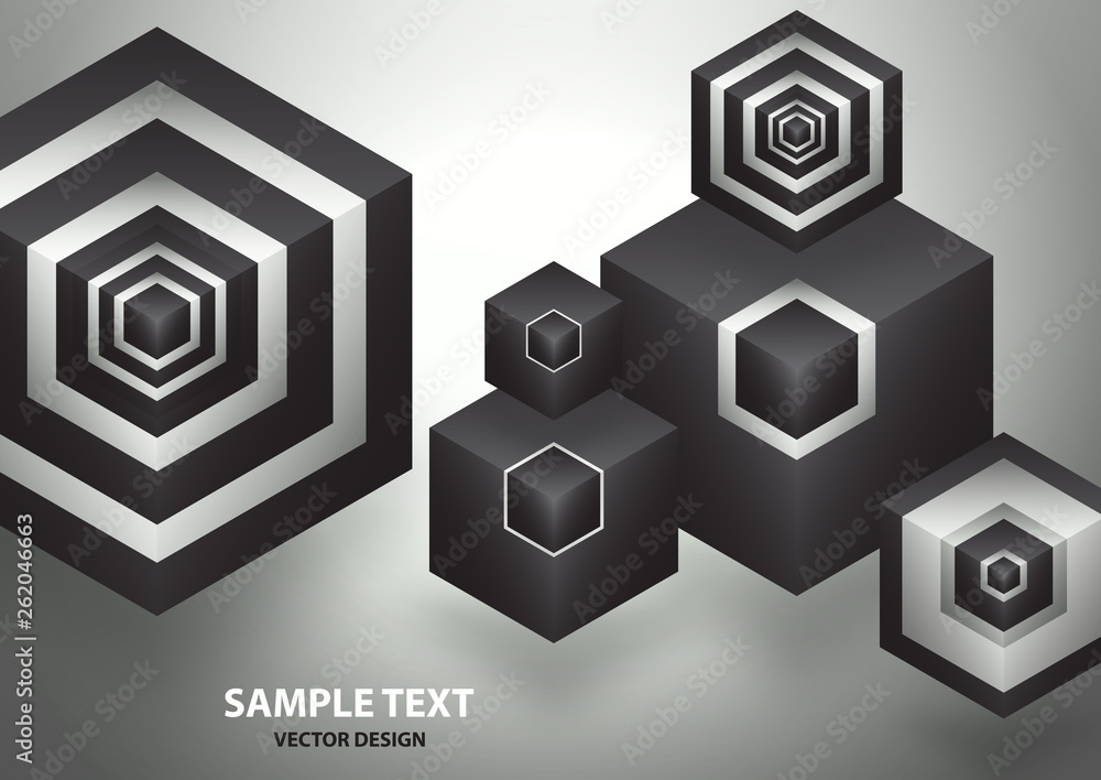 Poster abstract background isometric shape of hexagons and cubes.