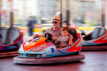 Family in bumper car