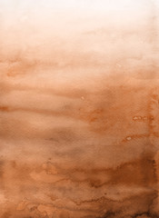 Orange with brown ink and watercolor textures on white paper background. Paint leaks and ombre effects. Hand painted abstract image.