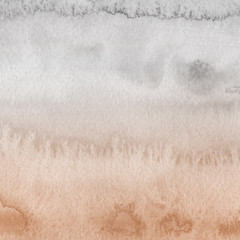Orange with brown ink and watercolor textures on white paper background. Paint leaks and ombre effects. Hand painted abstract image.