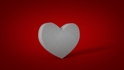 White heart shape on red background 3D render