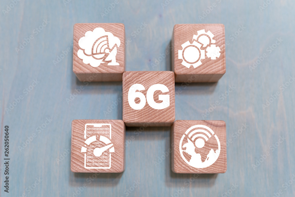 Poster 6g speed mobile network connection technology. sixth generation mobility telecommunications.