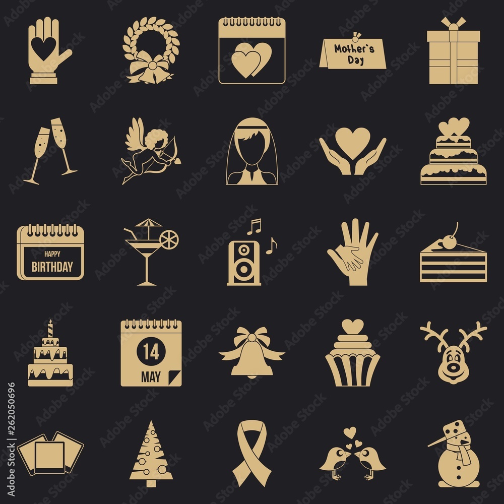 Poster present icons set. simple set of 25 present vector icons for web for any design