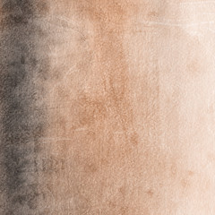Orange with brown ink and watercolor textures on white paper background. Paint leaks and ombre effects. Hand painted abstract image.