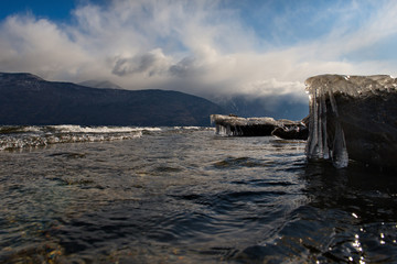 Russia. Mountain Altai. The southern shore of lake Teletskoye near the mouth of the river...