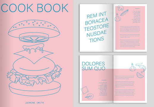 Pink and White Food-Themed Book with Blue Accents