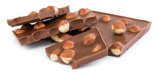 chocolate with nuts isolated on white background