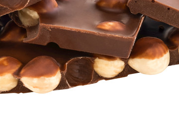 chocolate with nuts isolated on white background