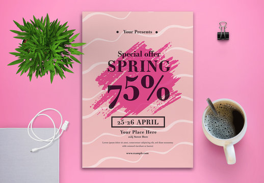 Seasonal Sale Flyer Layout with Pink Wave Accents